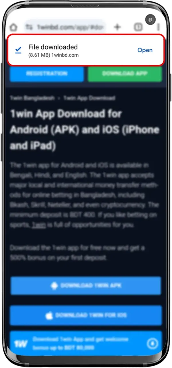 Wait until the 1Win app is downloaded.